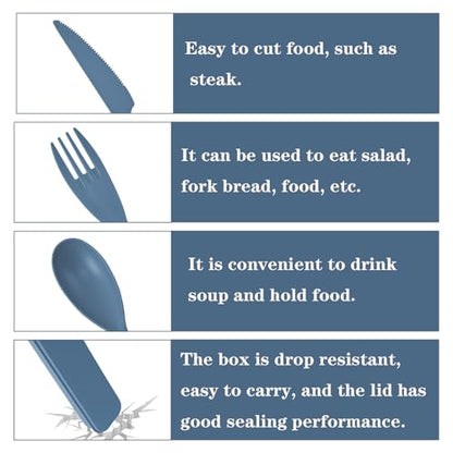 Zoyiancy 4 Sets Large Utensils Set with Case, Reusable Travel Cutlery Set | Spoon Knife Fork Lunch Box, Wheat Straw, Portable Easy To Carry, Dishwasher Safe, Office School Camping Travel Daily Use - color: Large,4 colors