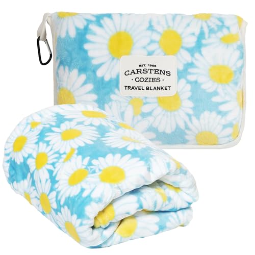 Carstens, Inc. Travel Blanket, Premium Compact 2-in-1 Airplane Blanket/Pillow, Blue Daisy Floral - color: Blue Daisy Floral, size: 50 inches x 60 inches