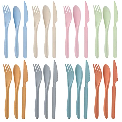 Knives Spoons and Forks Set, Wheat Straw Cutlery Set, Reusable Flatware Set for 8, Utensils for Party, Travel, Work, Picnic, Camping or Daily Use - color: style3