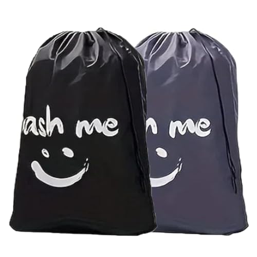2 Pack XL Travel Laundry Bag, Dirty Clothes Organizer with Drawstring, Large Enough to Hold 4 Loads of Laundry，Easy Fit a Laundry Hamper or Basket，24" x 36" - color: Grey+Black