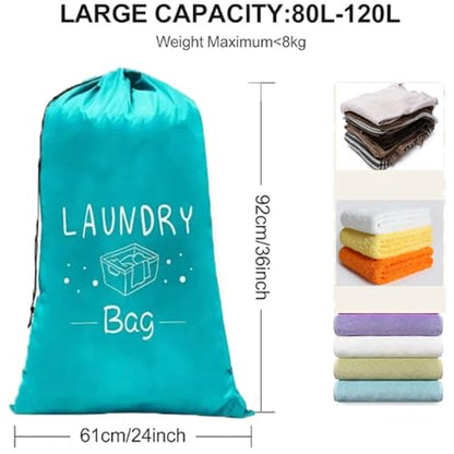 2 Pack XL Travel Laundry Bag, Dirty Clothes Organizer with Drawstring, Large Enough to Hold 4 Loads of Laundry， Easy Fit a Laundry Hamper or Basket，24" x 36" (Blue+ Pink) - color: Blue+Pink