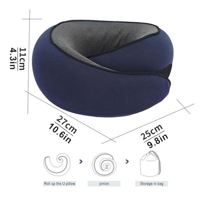 Cloud Sleep Travel Pillow｜360° Adjustable Neck Pillow for Airplane & Office｜NASA Memory Foam｜Free Eye Mask & Earplugs (Dark Blue) - color: Dark Blue