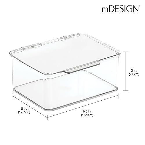 mDesign Plastic Playroom and Gaming Storage Organizer Box Containers with Hinged Lid for Shelves or Cubbies, Holds Small Toys, Building Blocks, Puzzles, Markers, Controllers, or Crayons, 8 Pack, Clear