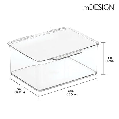 mDesign Plastic Playroom and Gaming Storage Organizer Box Containers with Hinged Lid for Shelves or Cubbies, Holds Small Toys, Building Blocks, Puzzles, Markers, Controllers, or Crayons, 8 Pack, Clear