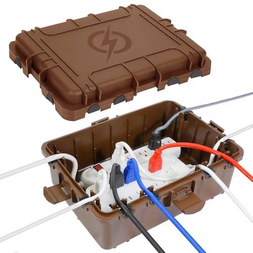 Waterproof Electrical Box, Large Outdoor Extension Cord Covers Waterproof, 8 Cable Seal Entry Weatherproof, IP54 Protect Power Strip, Timer Outlet Plug, Socket, Holiday Light Decoration (Brown) - color: Brown