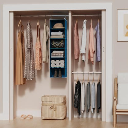 MAX Houser 6-Shelf Hanging Closet Organizer, Hanging Storage Shelves with 2 Sturdy Hooks Space-Saving for Bedroom, Foldable (Blue) - color: Blue