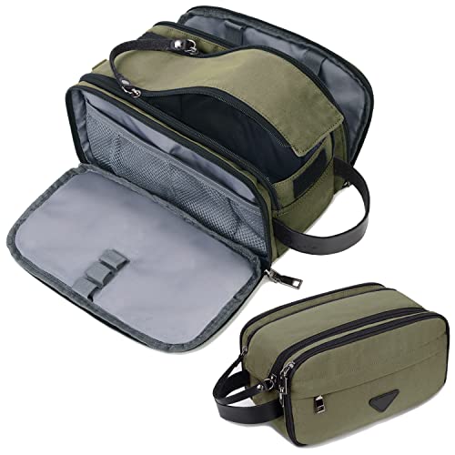 CROCOD Toiletry Bag for Men - Water-Resistant Oxford Travel Organizer Dopp Kit with Double Zippers, Padded Shaving Bag for Bathroom, Gym, Dorm - Multi-Function Cosmetic Storage Bag (Green) - color: Green