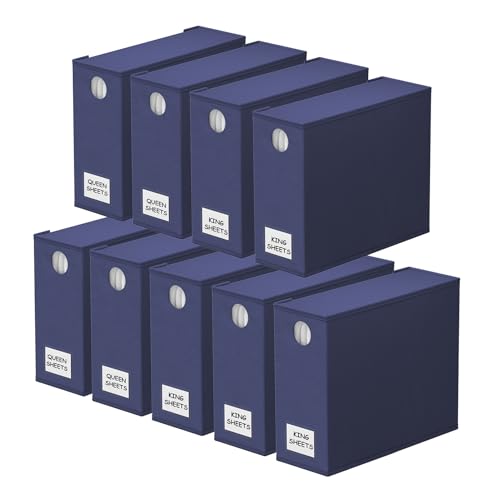 SpaceAid 9 Pack Bed Sheet Organizers and Storage, Foldable Sheet Organizer with Window for Linen Closet, Set Folder Keeper for Queen & King Size Bedding Storage (Navy Blue) - color: Navy Blue, size: 9 pcs