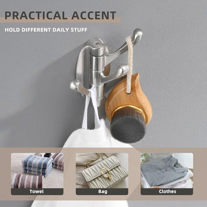Angle Simple Foldable Swivel Towel Hook 2 PCS, Metal Flexible Coat Hook, Bath Towel Holder, Heavy Duty Robe Clothes Hanger for Bathroom RV Wall Mount, Brushed Nickel - color: Brushed Nickel, size: 2 Pack