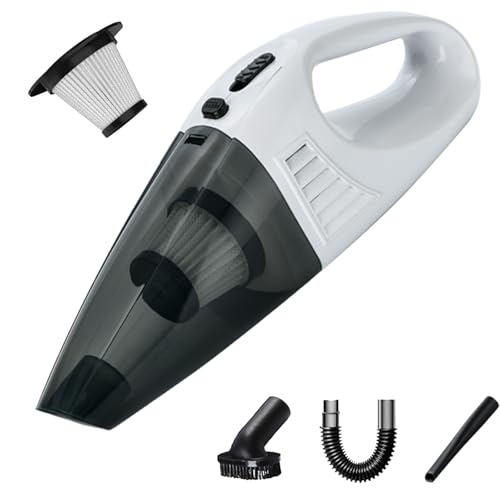 Handheld Vacuum Cordless Portable Rechargeable Strong Suction Car Vacuum Cleaner Powerful Hand Held Vacuum Cleaner with Multi Accessories for Home Office Auto Car Pet (White) - color: White