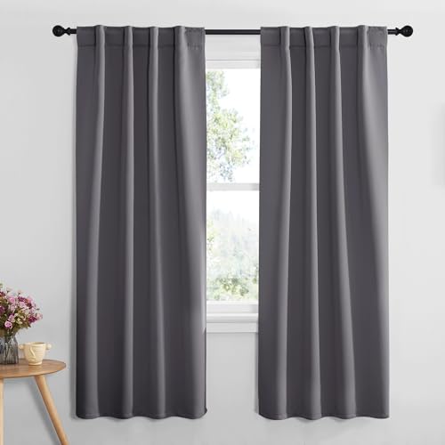 NICETOWN Blackout Curtain Panels Window Draperies - (Grey Color) 34-Inch Wide x72-Inch Long, 2 Pieces, Home Decoration Light & Noise Reducing Window Covering Room Darkening Drapes for Bedroom - color: Grey, size: 34"W x 72"L (Pack of 2)