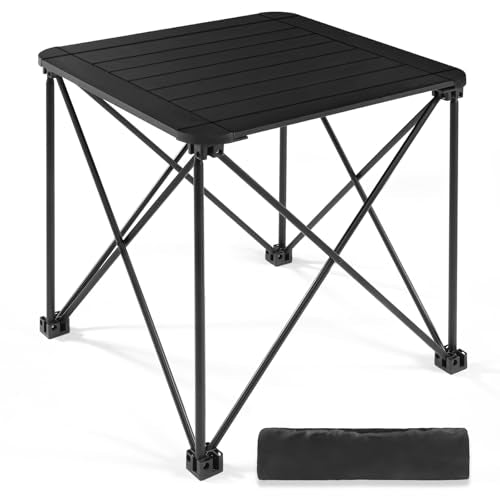 Tesouro Folding Camping Square Table with Carry Bag, Lightweight Aluminum Square Table for Outdoor, Camping, Picnic, Backyards, BBQ (Black-Large) - color: Black, size: Large