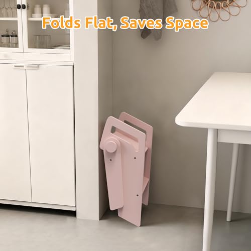 Wooden 2 Step Stool for Toddler Kids Bathroom Foldable 2-Step for Toilet Potty Training, Child Stepping Stool for Kitchen Nursery Bedroom Pink - color: Pink