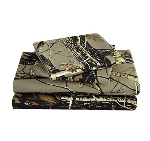 Chezmoi Collection Salem 4-Piece Cabin Lodge Forest Woods Sheet Set RV King - Nature Camo Tree Leaves Printed Soft Microfiber RV King Sheets Natural - color: Natural, size: RV King