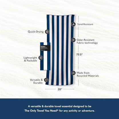 Nomadix Original Towel - Perfect for Beach, Pool, Travel, Camping, Yoga - Made with Recycled Materials - Super Absorbent - Sand Resistant - Cabana Stripe Dark Blue - 72.5x30 - color: Cabana Stripe Dark Blue