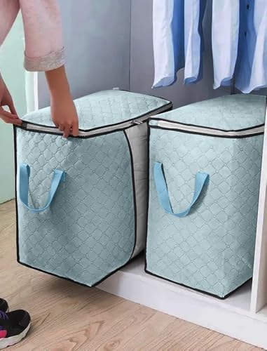 2-Pack Heavy-Duty Storage Bags with Zipper | Waterproof Moving & Travel Storage Organizers | Foldable Reinforced Handles for Clothes, Bedding,Blankets | Space-Saving,Horizontal Style,Light Blue - color: Light Blue