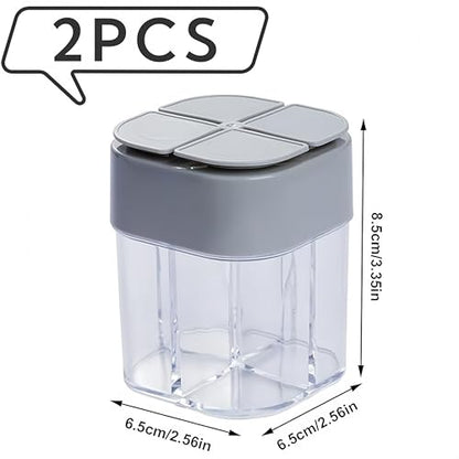 2Pack 4in1 Plastic Salt and Pepper Shaker, Transparent seasoning shaker can filter block shaped spice jars, suitable for family restaurants, camping, travel, cooking, barbecue