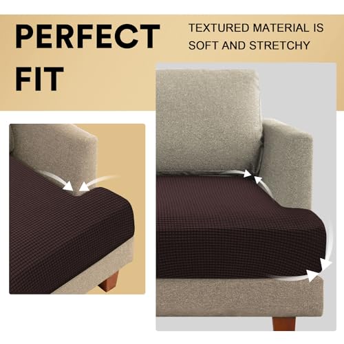 PrinceDeco Stretch T Cushion Sofa Slipcovers 3 Piece Sofa Couch Cover for 3 Cushion Sofa Seat Cover with Elastic Bottom Pets Friendly Jacquard Small Checked,Brown - color: Brown, size: 3 Cushion Sofa