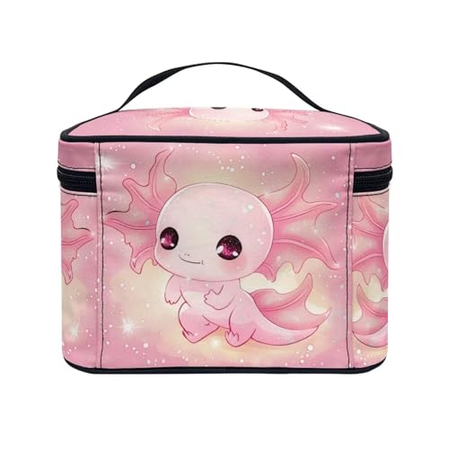Flashideas Cute Axolotl Makeup Bag Skincare Bag Large Capacity Travel Toiletry Bag Easy to Take Can Hold Makeup Brushes Skincare with Handle for Jewelry, Lipstick, Cosmetic Box - color: Cute Axolotl 1