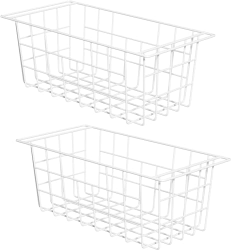 Slideep Chest Freezer Organizer Bins 16.5 Inch, Deep Upright Freezer Baskets Metal Wire Storage Container for Kitchen, White, Set of 2 - color: 16.5''-White