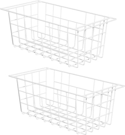 Slideep Chest Freezer Organizer Bins 16.5 Inch, Deep Upright Freezer Baskets Metal Wire Storage Container for Kitchen, White, Set of 2 - color: 16.5''-White