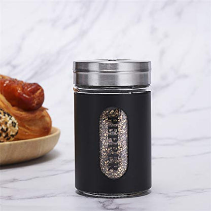 Salt and Pepper Shakers Stainless Steel and Glass Set with Adjustable Pour Holes - color: Black