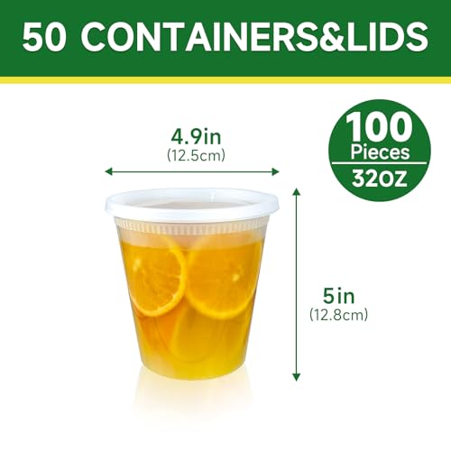 Dealusy 50 Set 32 oz Deli Containers with Lids, Leak-Proof BPA Free Plastic Take Out Bowls, Food Storage Containers for Takeout Meal Prep Storage, Freezer, Microwave & Dishwasher Safe - size: 32 oz