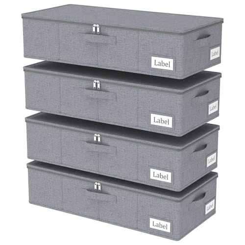 Yawinhe Underbed Bags, Storage Containers Bags with Lid, Foldable Blanket Bins, with Sturdy Zipper und Label Holders, for Clothing, 23.6''Lx11.8''Wx6''H, 4 Pack, Grey - color: Grey, size: 23.6x11.8x6in/4-Pack