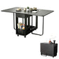 Folding Dining Room Table with Two Drawers for 4/6 with Space Saving Drop Leaf Table,Lockable Wheels & Storage, Heavy Duty Plywood Top 300lb, Convertible Desk for Apartments/RV/Home Office - color: Black-1