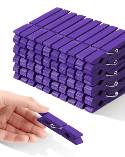 Colored Clothespins, Colorful Clothes Pins Wooden Clips Rainbow Colors 50 Pack Decorative Crafts Pegs Photos Pictures Decoration Clip Clothing Hanging Closepins, 2.83 Inch (Purple) - color: Purple