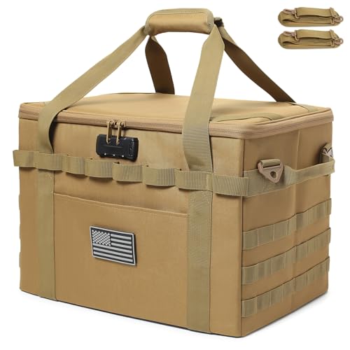Tactical Camping Storage Bag - 38L Utility Tote Bag Organizer with Combination Lock and Shoulder Strap - color: Tan, size: 57L