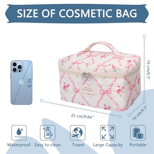 Gosect Large Makeup Bag, Cute Cosmetic Bag for Women Girls, Floral Coquette Aesthetic Toiletry Bag, Travel Make Up Organizer Bag (Pink Butterfly) - color: 012Pink Butterfly