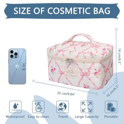 Gosect Large Makeup Bag, Cute Cosmetic Bag for Women Girls, Floral Coquette Aesthetic Toiletry Bag, Travel Make Up Organizer Bag (Pink Butterfly) - color: 012Pink Butterfly