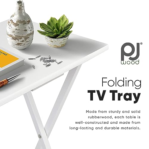 PJ Wood Conventional Solid and Sturdy Wood Construction Portable Folding TV Snack Tray Table Desk Serving Stand, White (6-Piece Set) - color: White, size: 6-Piece Set