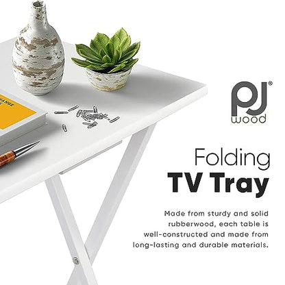 PJ Wood Conventional Solid and Sturdy Wood Construction Portable Folding TV Snack Tray Table Desk Serving Stand, White (6-Piece Set) - color: White, size: 6-Piece Set
