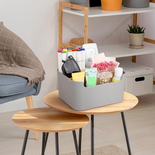Segarty Gray Desk Storage Organizer, Detachable Divided Bamboo Remote Control Holder Caddy, Desktop Pen Pencil Holder Container Box for Office Supplies Home Bedside Table - color: Gray
