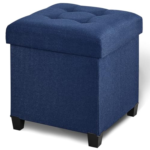 17.7" Ottoman with Storage, Square Storage Ottoman for Dorm, Linen Ottomans with Legs for Living Room, Bedroom, Blue - color: Blue, Linen, size: 17.7" x 17.7" x 19.9"