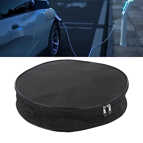 Tissting Round Cable Storage Bag 14.6 Inch - Waterproof Flame Retardant Organizer for EV Charging Cables, Jumper Cables, RV Sewer Hoses & Extension Cords, Portable with Handle