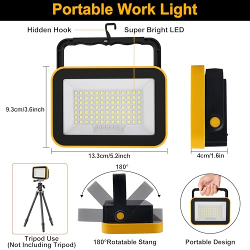 2 Pack 40W Rechargeable Work Light, 2400LM LED Work Light Battery Powered, Portable Flood Light with Stand Waterproof Job Site Lighting for Camping, Fishing, Hiking, Car Repaire with Emergency