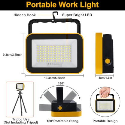 2 Pack 40W Rechargeable Work Light, 2400LM LED Work Light Battery Powered, Portable Flood Light with Stand Waterproof Job Site Lighting for Camping, Fishing, Hiking, Car Repaire with Emergency