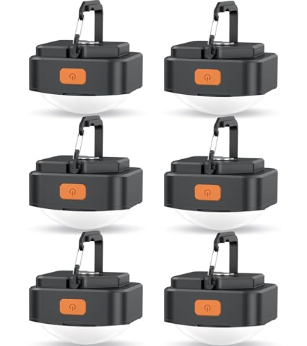 Rechargeable Camping Lights FLY2SKY Black Tent Lights Mini Flashlight Portable LED Camping Lantern Survival Gear Camping Accessories for Hiking Backpacking Fishing Hurricane Emergency Outage - color: 6PC Black