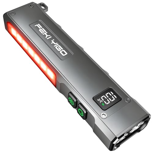 Feki Yigo Flat EDC Flashlight Rechargeable 1800 Lumens - Pocket Flashlight with 365nm UV Light, RGB Modes, Magnetic Base, Digital Display, IPX4 Waterproof for Camping, Emergency, Mechanics (Grey) - color: Gray