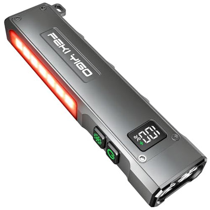 Feki Yigo Flat EDC Flashlight Rechargeable 1800 Lumens - Pocket Flashlight with 365nm UV Light, RGB Modes, Magnetic Base, Digital Display, IPX4 Waterproof for Camping, Emergency, Mechanics (Grey) - color: Gray