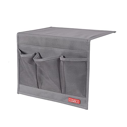 Zafit Bedside Storage Organizer, Table Cabinet Bedside Organizer Caddy for Remotes Phone Glasses (Classic 4 Pockets-Grey)