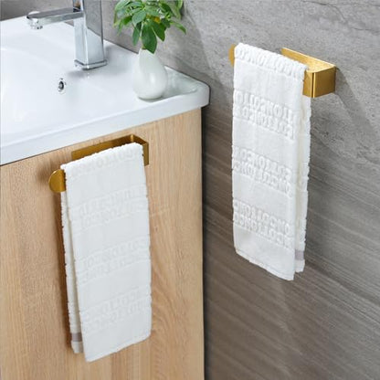 Taozun Adhesive Towel Rack/Hand Towel Holder, Gold Towel Holder for Bathroom Towel Bar Stick on Wall, Stainless Steel Brushed Towel Ring, 2 Packs - color: Gold, size: 8-inch(2 Pack)