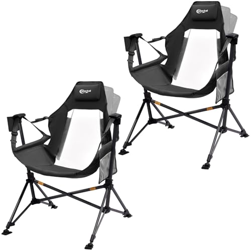 Portal Hammock Camping Chair, Portable Outdoor Swinging Chairs, Rocking Chair for Adults with Adjustable Back and Height for Lawn, Backyard, Patio, Supports 400 lbs, Mesh High Back, Black, 2 Pack - color: 2 Pack-black