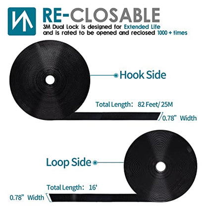 3/4 Inch x 82 Feet Black Hook Loop Strips with Adhesive Heavy Duty, Multi-Purpose Hook and Loop Tape, Double Sided Hook Loop Rolls, Picture Hanging Strips, TV Accessories, TV wall Adhesive Tape - size: 3/4in x 82ft, style: Black