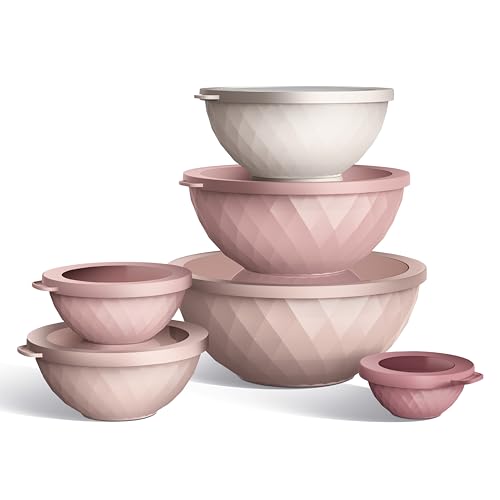 COOK WITH COLOR Mixing Bowls with Lids - 12 Piece Plastic Nesting Bowls Set includes 6 Prep Bowls and 6 Lids, Microwave Safe Mixing Bowl Set, Pink Diamond - color: Pink Diamond