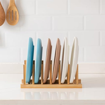 HBlife 2pcs Bamboo Dish Plate Bowl Cup Book Pot Lid Cutting Board Drying Rack Stand Drainer Storage Holder Organizer Kitchen Cabinet（Keep Dry） - color: Bamboo 6 Slots 2pcs