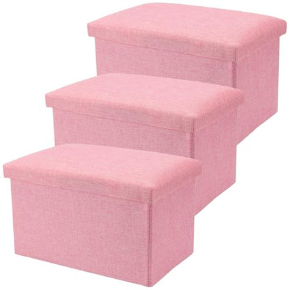 HOZEON 3 Pack 15.7 x 9.8 x 9.10 Inches Folding Storage Ottoman, Pink Rectangle Footrest Seat, Multifunctional Foot Stool for Living Room, Office, Traveling, Fishing, Camping - color: Pink